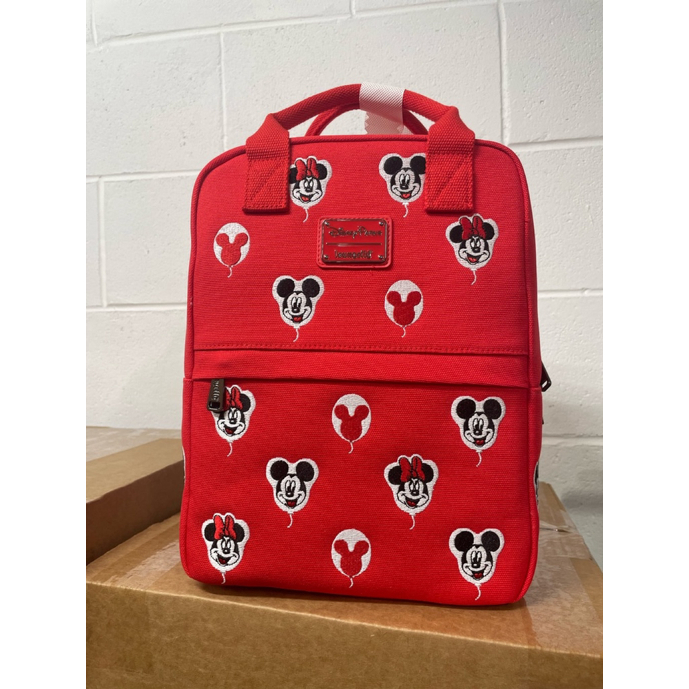 NWT - Disney Parks Loungefly Mickey & Minnie Balloon Backpack Red Canvas